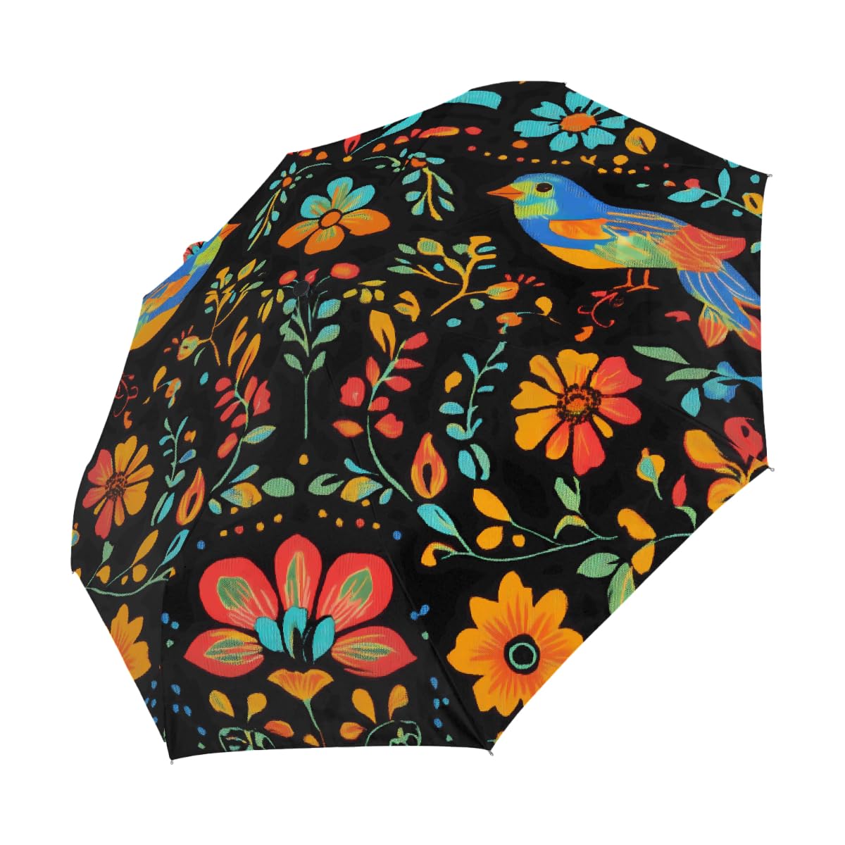 Ombrello pieghevole in stile messicano colorato uccello ombrello da viaggio compatto antivento impermeabile con protezione UV rivestimento nero leggero 8 coste portatile per pioggia sole