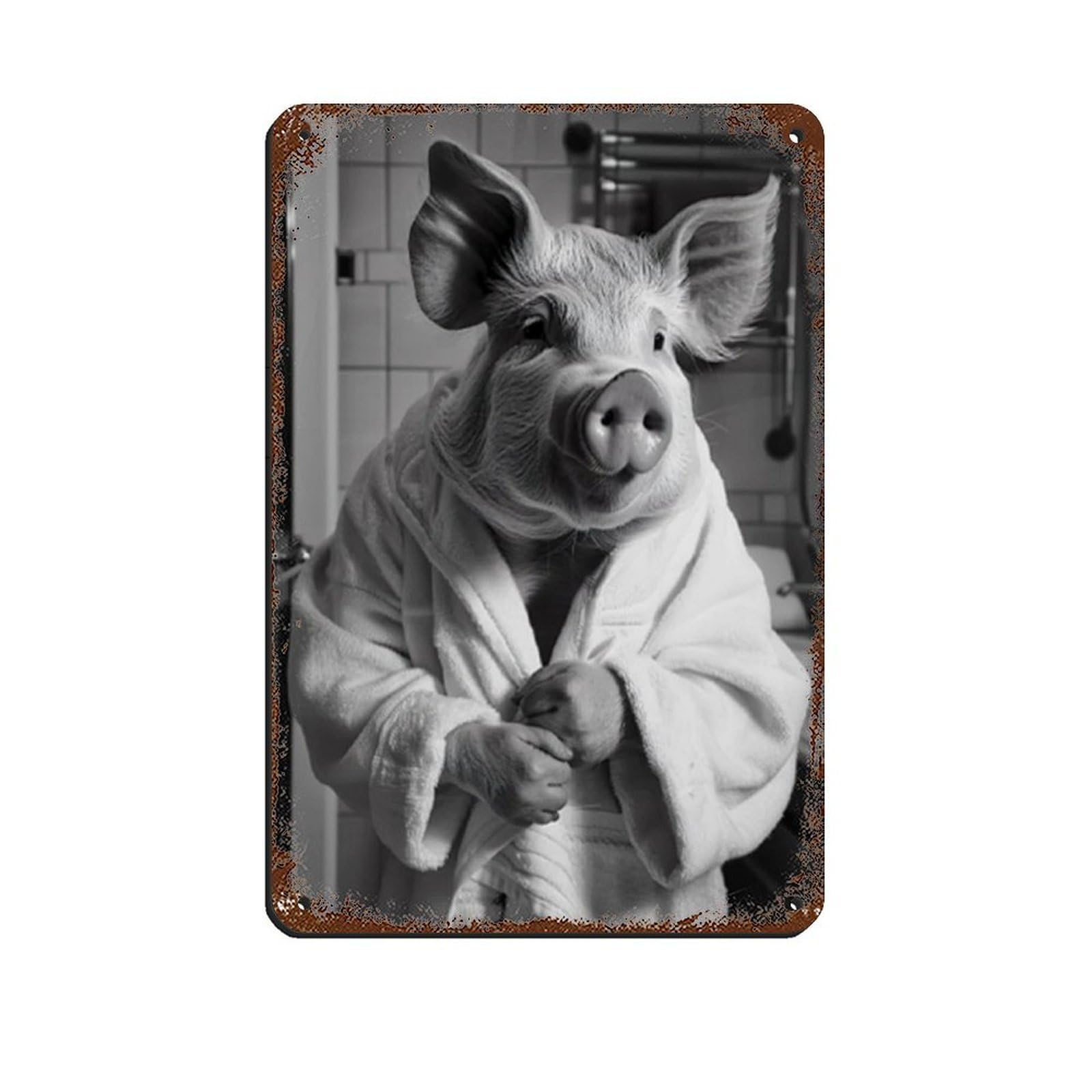 Pig in A Bathrobe, Funny Bathroom Art (3) Tin Sign Vintage Metal Pub Club Cafe Bar Home Wall Art Decoration Poster Retro 8x12inch(20x30cm)