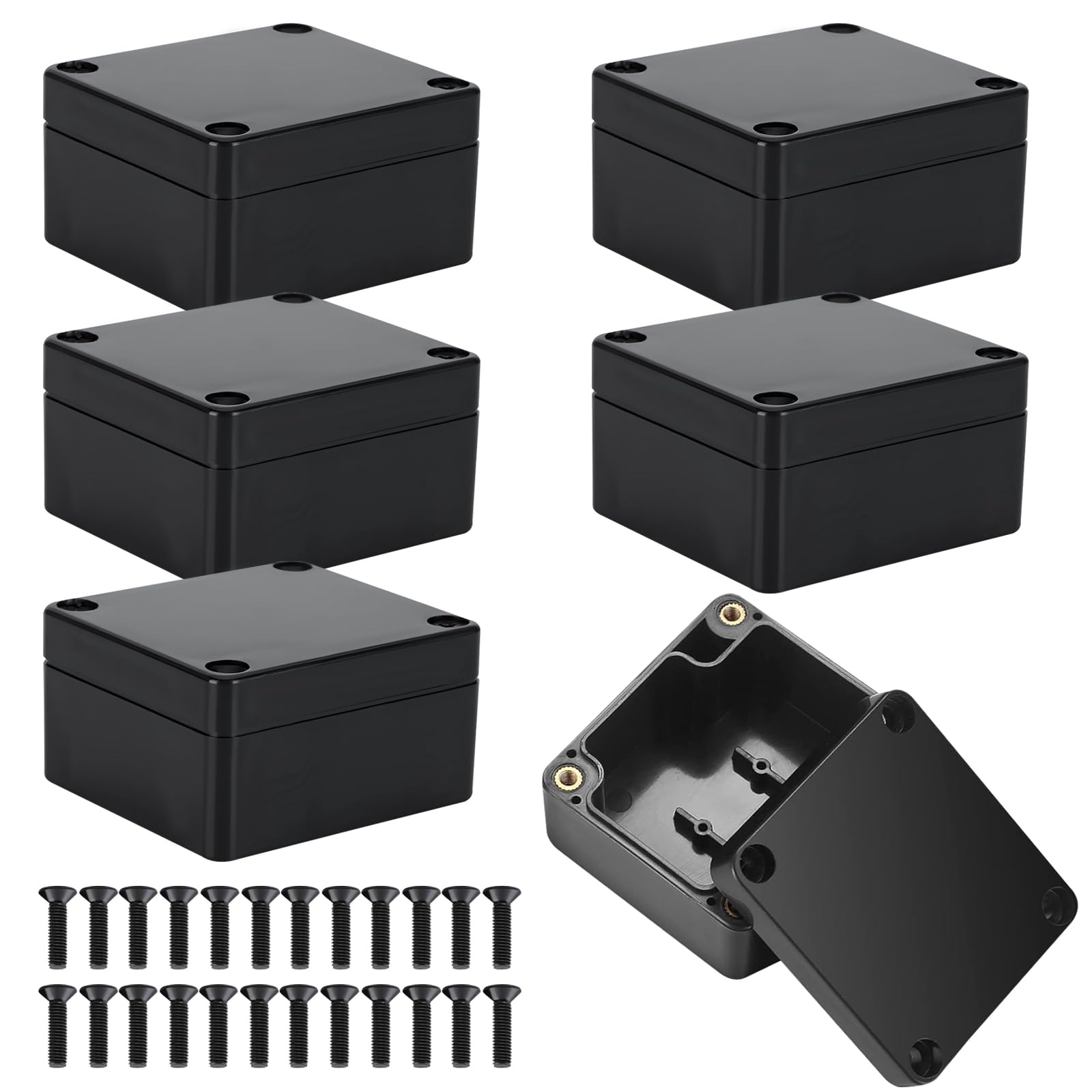 6 PCS Waterproof Junction Box, 65x58x35mm Project Box Black ABS IP65 Junction Boxes Plastic Electrical Project Boxes Enclosure Outdoor for Electronics Case