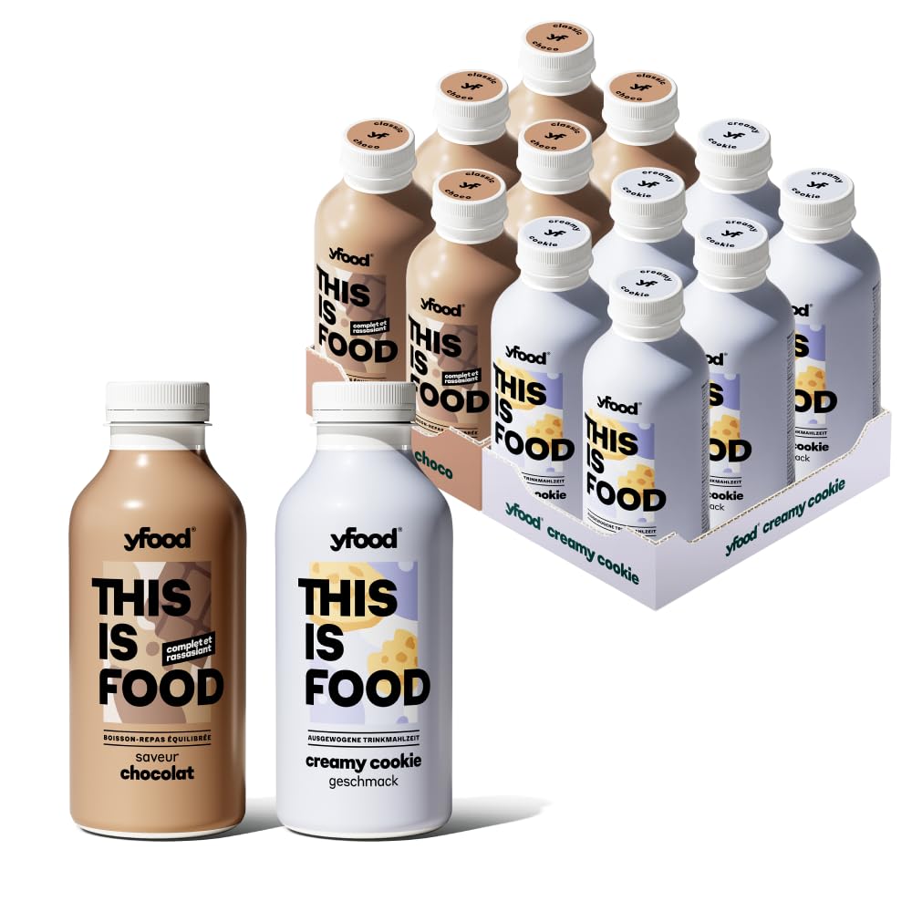 yfood Classic Choco & Creamy Coconut, repas prêt à boire, THIS IS FOOD, substitut de repas, 30 g de protéines, 26 vitamines et minéraux (12 x 500 ml)