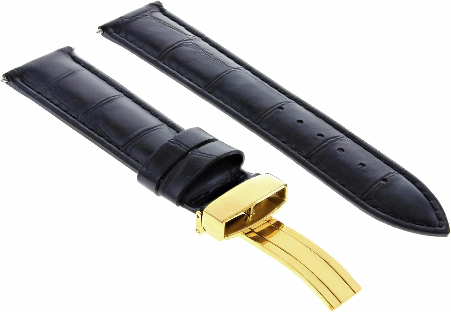 Ewatchparts 17-24mm Leather Watch Band Strap With Deployment Clasp Compatible With Rolex Gold