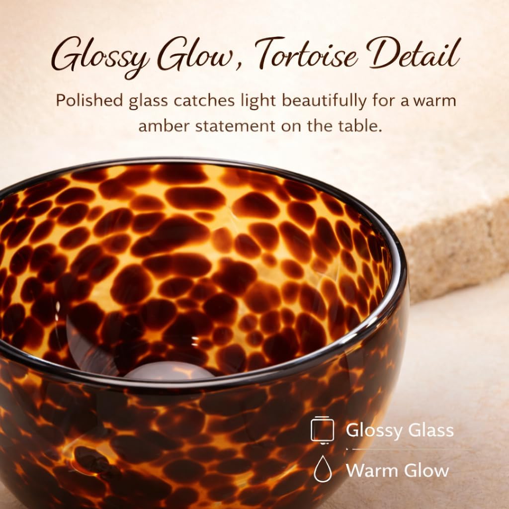 Adkoat® Tortoise Shell Glass Bowls: 12oz Amber Small Serving Bowl - Vintage Decorative Dish - Boho Kitchen Decor Serveware Gift Set: Dessert, Nut, Mise en Place, Jewelry, Charcuterie Board (4 Pack)