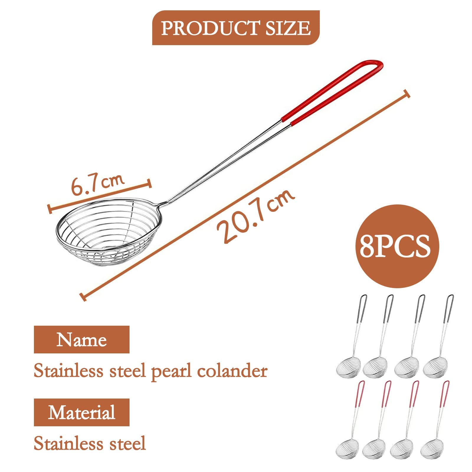 Lot 8 Passoires à Fondue Poignée Longue Acier Inoxydable Mailles Fines - Cuillère Cuisine