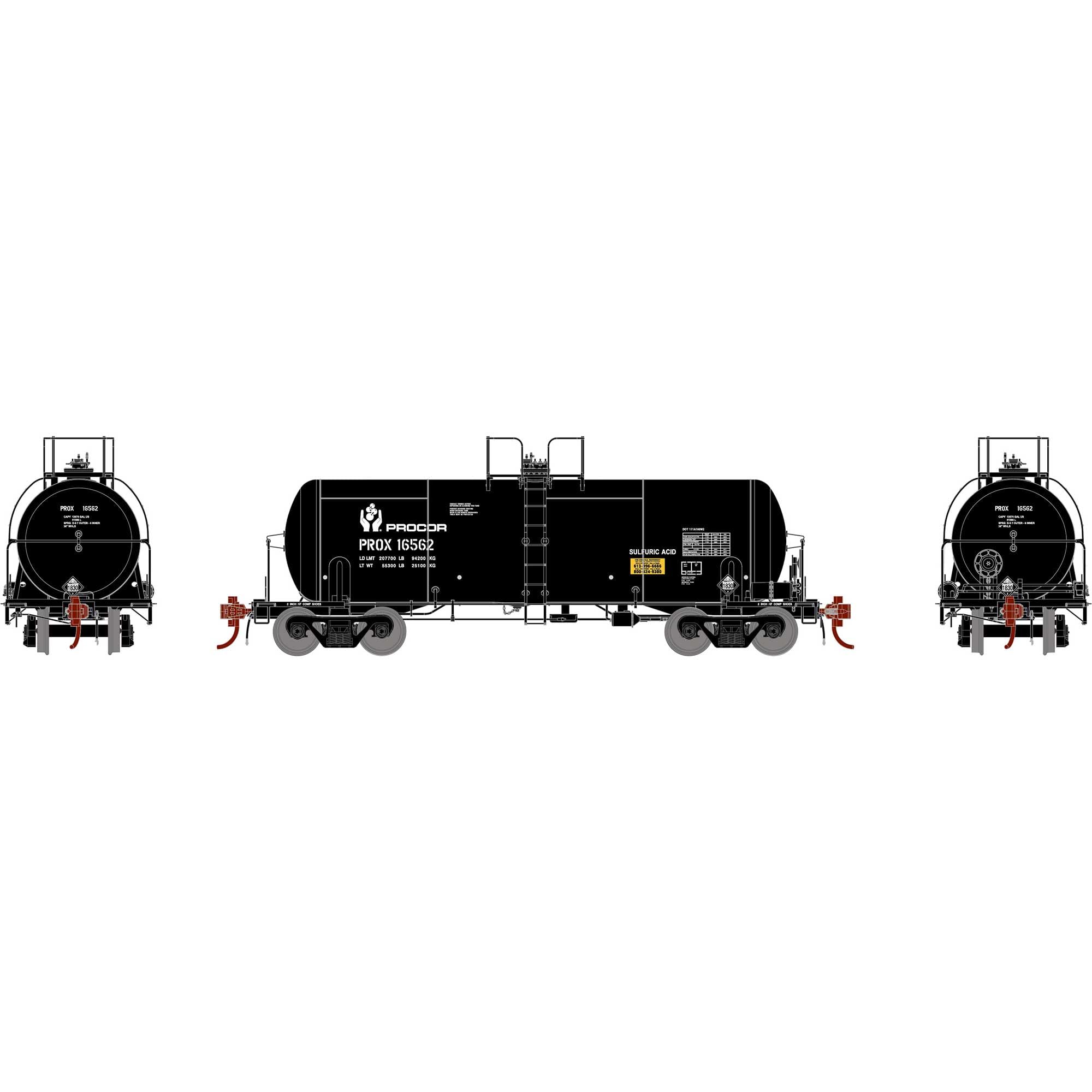 Athearn ATHG25755 HO 13,600-Gallon Acid Tank, Prox/Black #16562