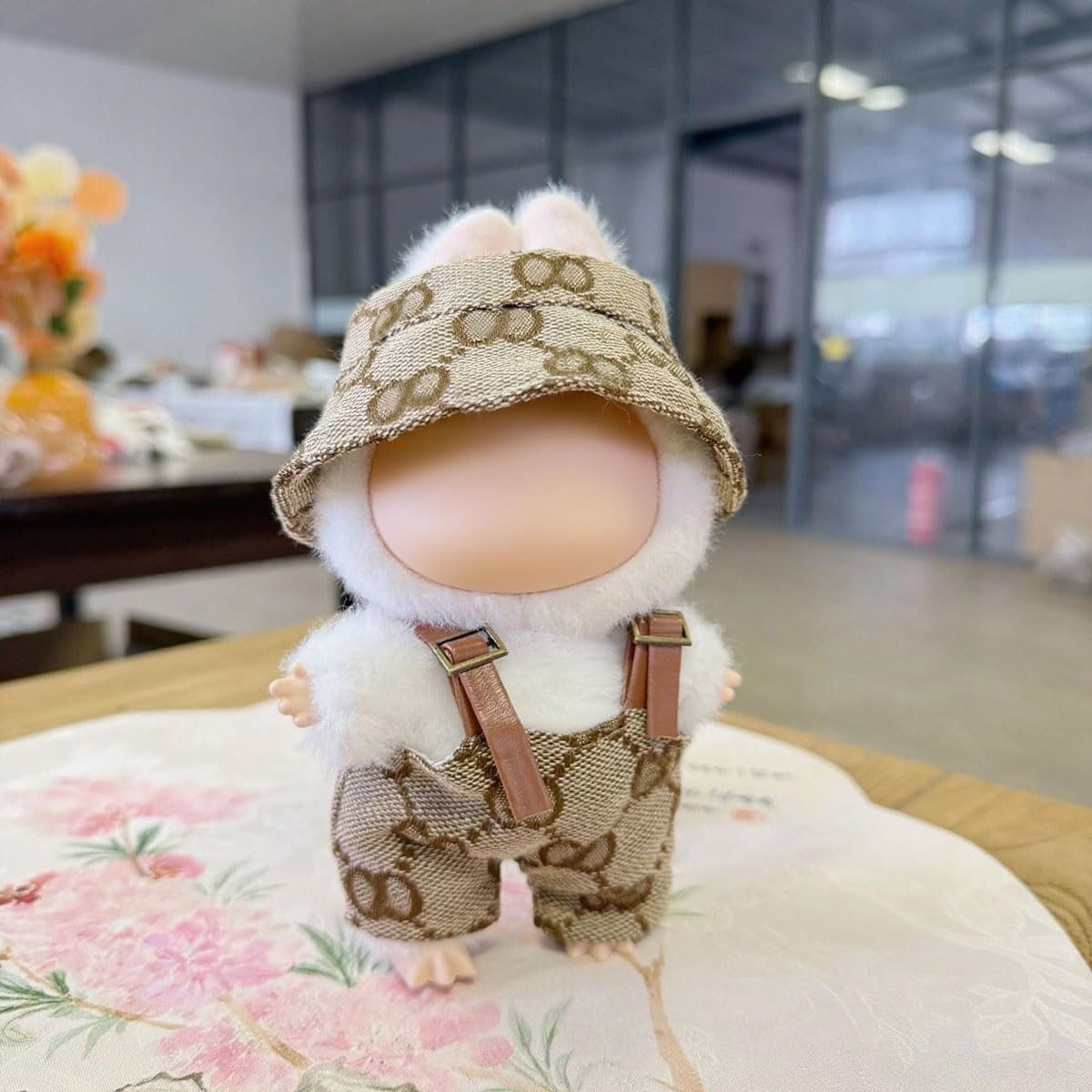 17cm Clothes Set(No Doll), Hat & Overalls Set for 17cm Dolls Clothes Accessories Suit, Cute Clothing for labuu Dress up(Tan)