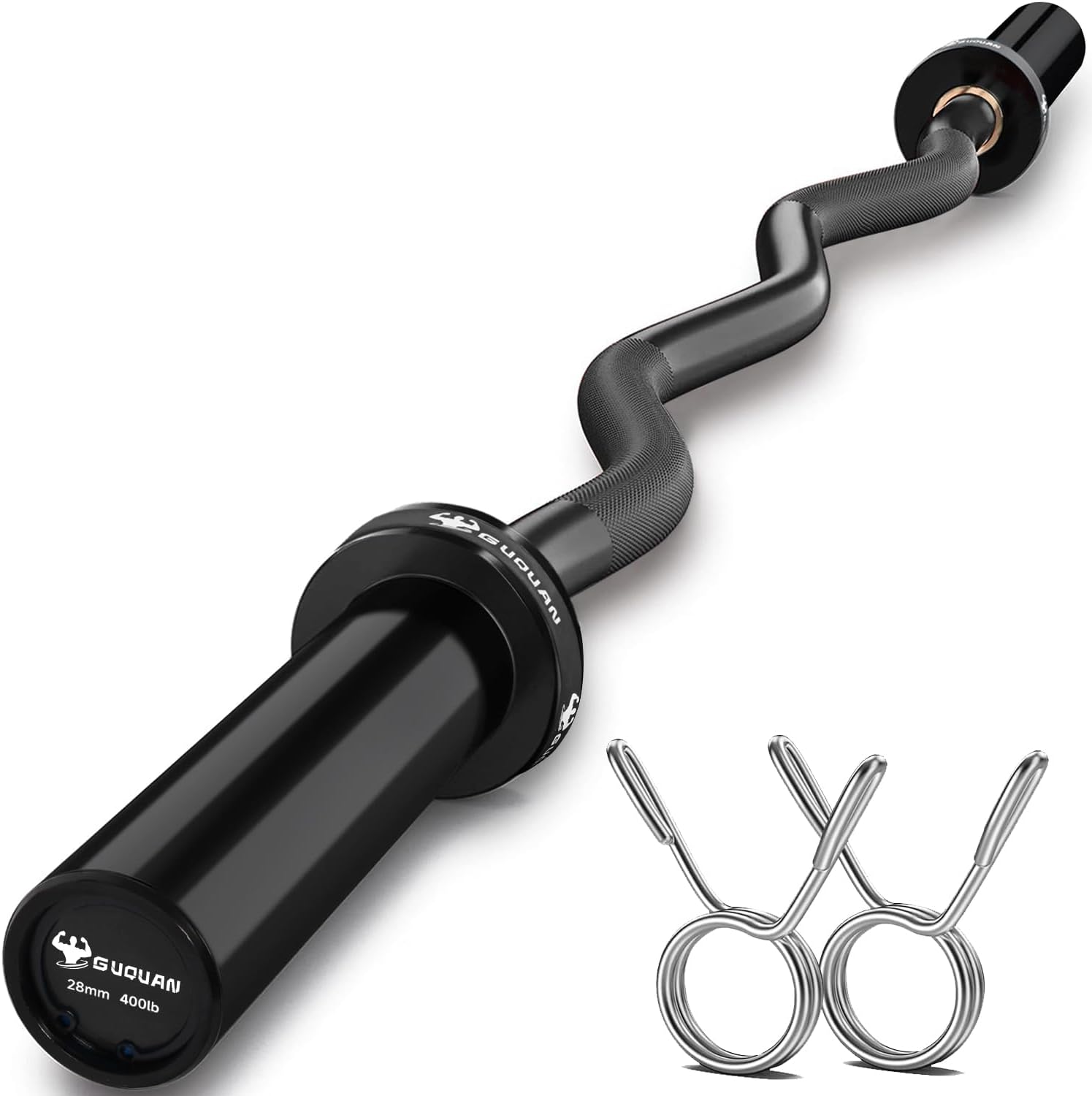 Olympic EZ Curl Barbell Bar, 400LBS Weight Capacity Olympic Curl Bar, 4ft Barbell Weight Bar with Knurled Grip for 2 Inch Weight Plates, Hip Thrusts,Squat,Biceps-Home Gym Weight Bar