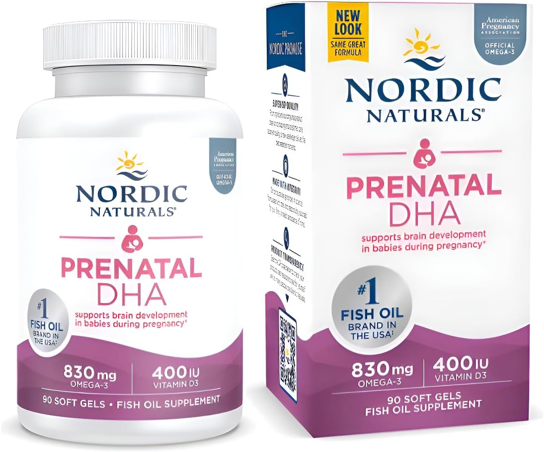 Nordic Naturals Prenatal DHA, Unflavored - 90 Soft Gels - 830 mg Omega-3 + 400 IU Vitamin D3 - Supports Brain Development in Babies During Pregnancy & Lactation - Non-GMO - 45 Servings