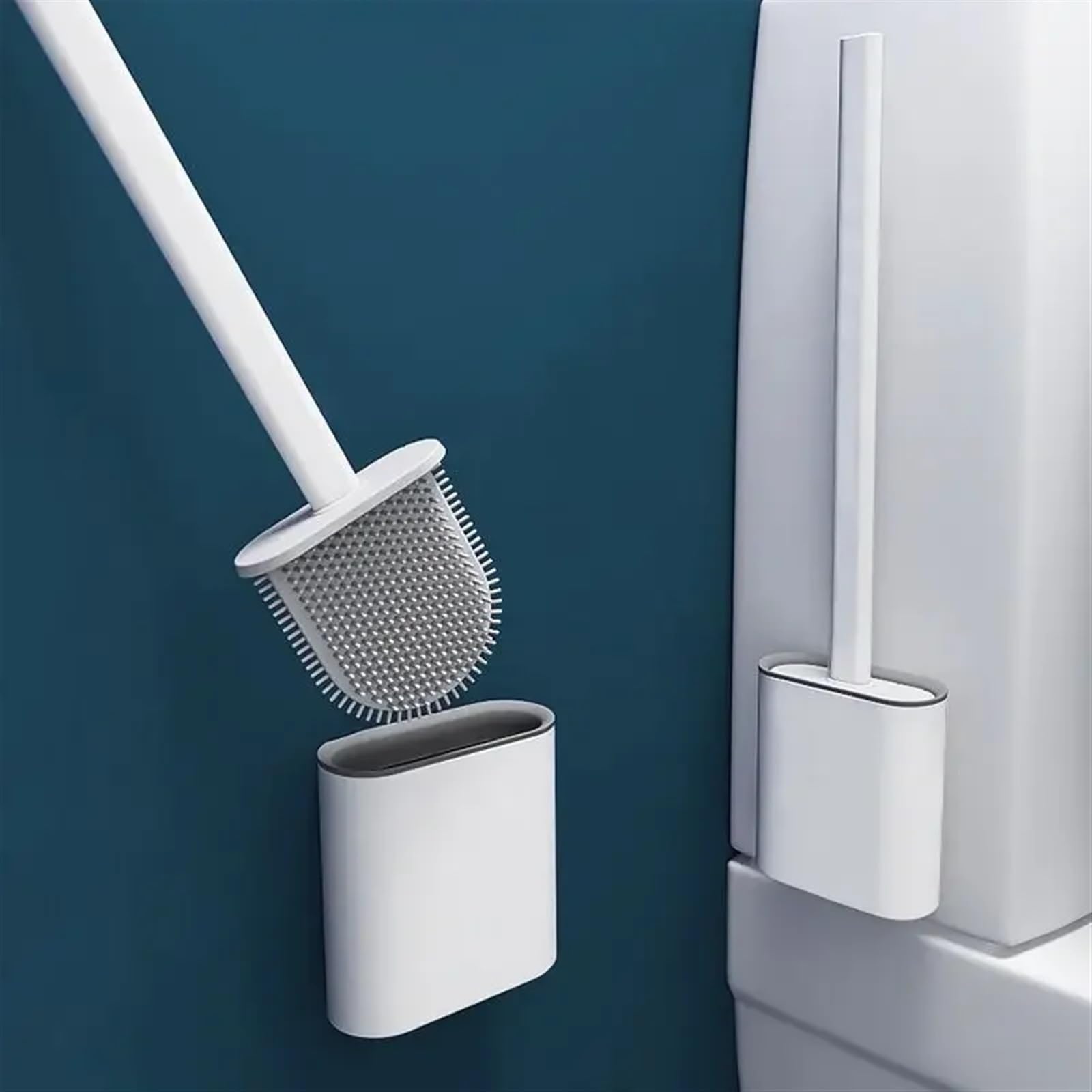 Cepillo de limpieza de inodoro, cepillo de cerdas suaves flexibles de cabeza plana con soporte, cepillo de inodoro, limpiador de Wc de silicona, herramienta de inodoro No muerto ( Size : Light Blue )