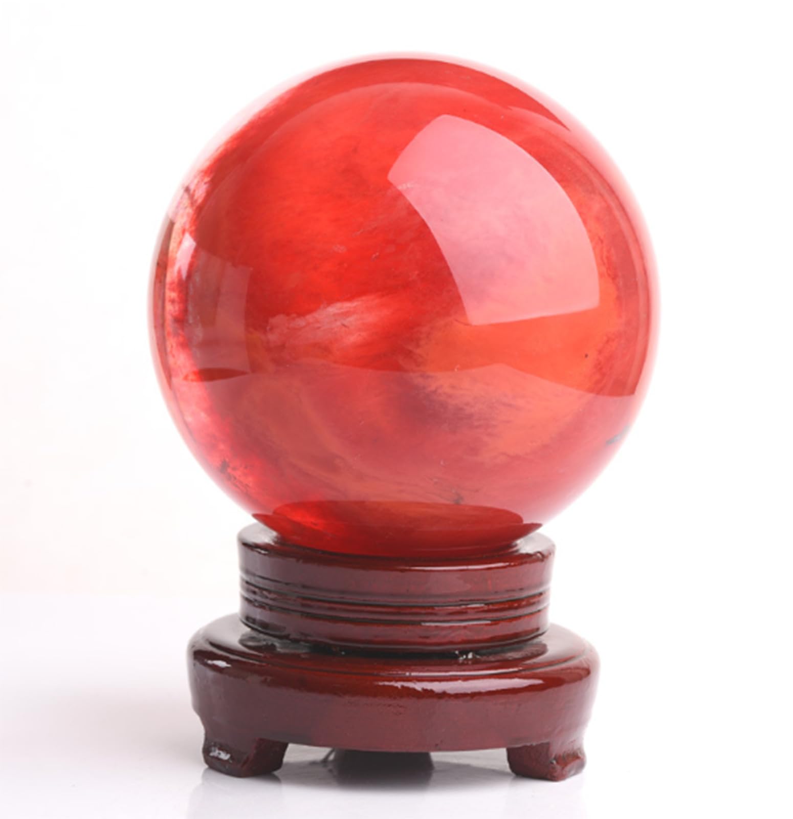 BJXKHFPIV Quartz Crystal Ball Red Crystal Sphere Smelting Stone Ball Home Decoration Melting Quartz Crystal Gemstone for +Base,11cm/4.3in