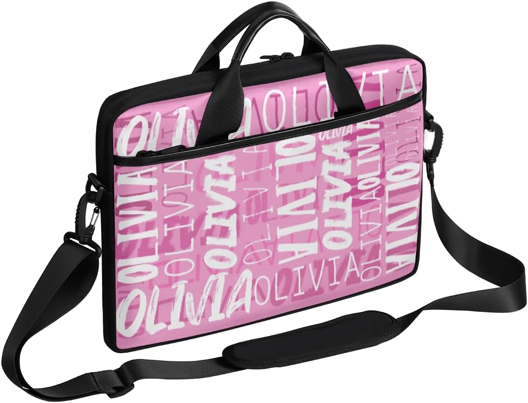 Custom Name 15 Inch Laptop Bag for Women Men, Personalized Waterproof Computer Carrying Case with Shoulder Strap