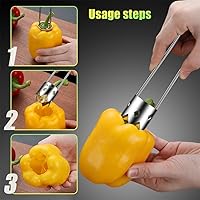 Vista 3 de Herramienta de extracción de semillas de pimienta, descorazonador de frutas de acero inoxidable mejorado 2026, cortador de frutas reutilizable