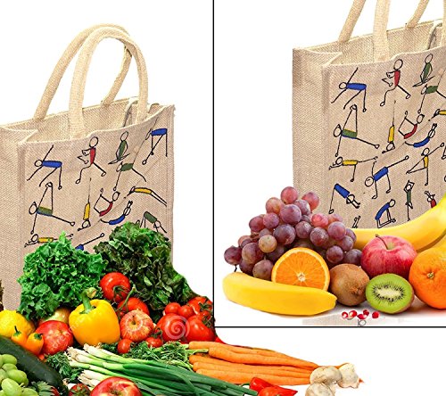 2 bolsas de yute con cierre para exteriores, diseño de patrón de yoga, hechas a mano, bolsa decorativa ecológica, bolsa de compras, reutilizable, bolsa de la compra de yute Killim Cover