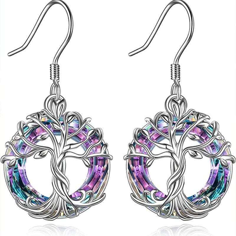 Boucles d'oreilles pendantes argent et cristal pour cadeaux d'anniversaire maman