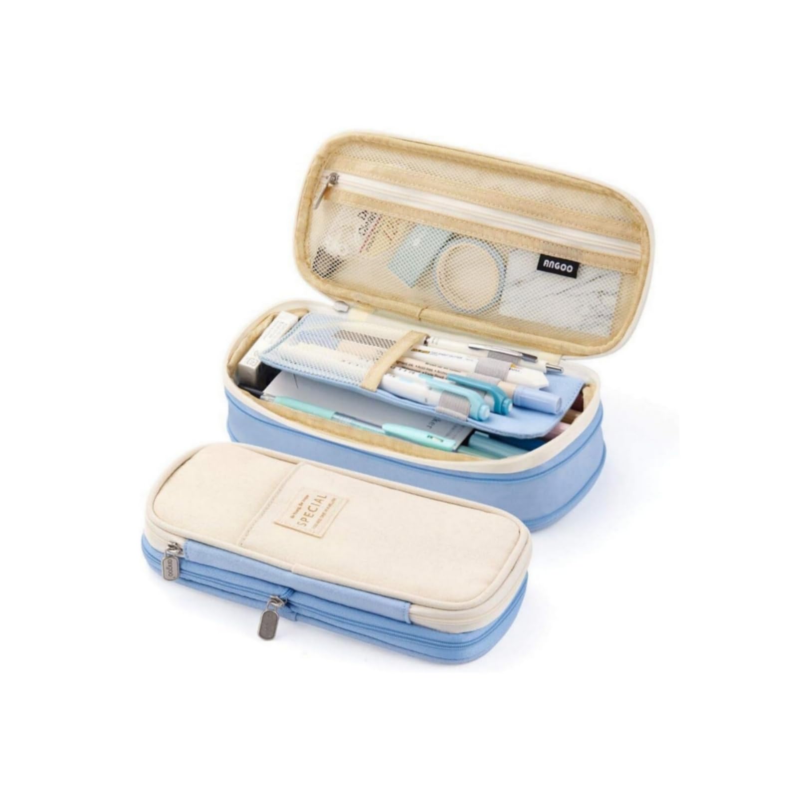 sooyinpaint Colorful Large Storage Pencil Case Pen Bag with Zipper Big Capacity Pouch Organizer for Office Travel Holder Box Adults Kids Teen Student Boys Girls (Light Blue)