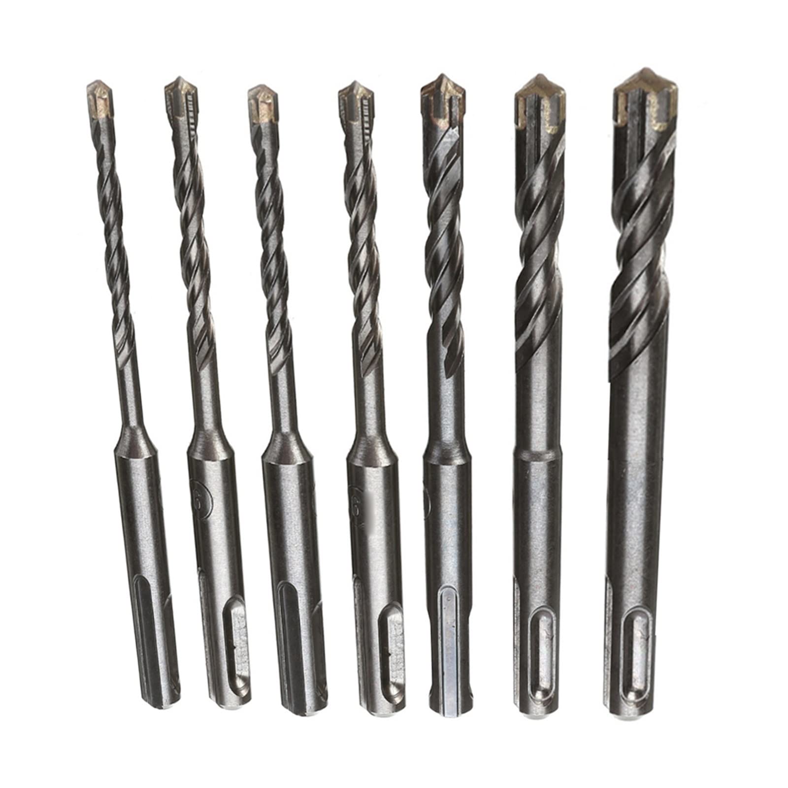 Wiertła SDS, 7-częściowy zestaw wierteł udarowych SDS Plus 110 mm Wiertła do muru 4/5/6/7/8/10/12 mm Wiertła z węglików spiekanych do kamienia, betonu, cegły