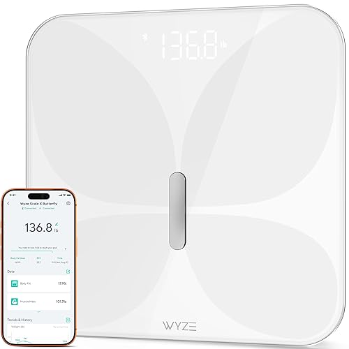 Wyze Scale X Butterfly - Báscula de baño inteligente para peso corporal, IMC, grasa corporal, masa muscular, monitor de frecuencia cardíaca, vidrio