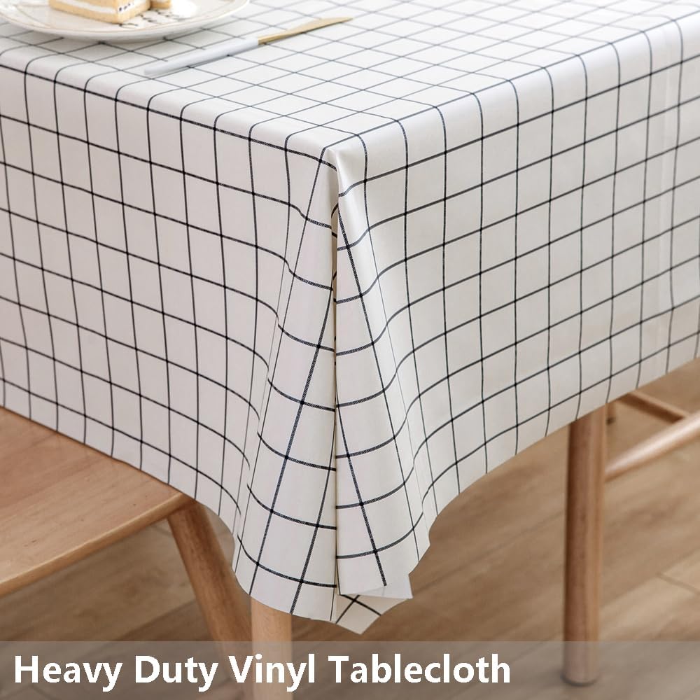 trudelve heavy duty vinyl table cloth plastic tablecloths for kitchen dining tables wipeable pvc waterproof tablecloth for rectangle table (54'' x 72', white plaid) 72" x 54" (rectangular) white plaid