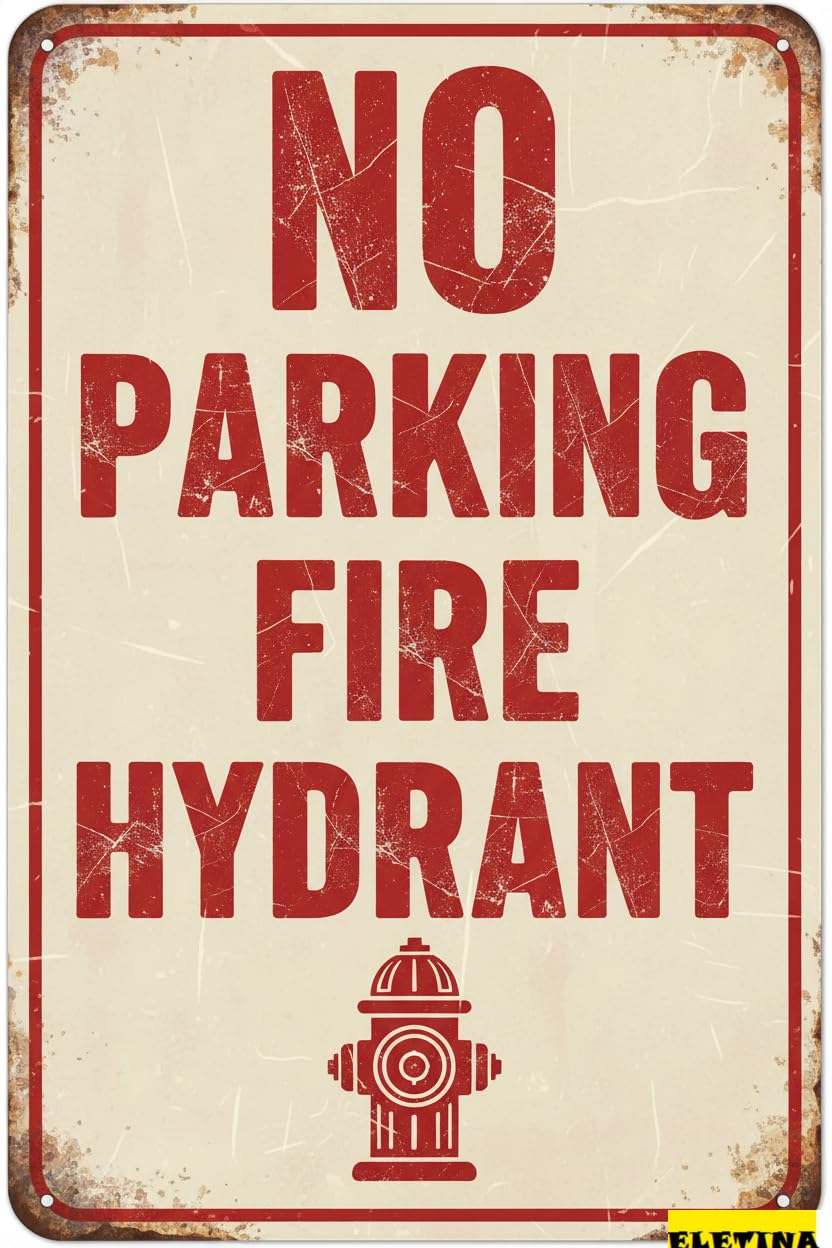 Vintage Metal Tin Sign for Man Cave No Parking Fire Hydrant Street S Road Yard Warning Decor Notice 8x12 Inch Private Property Decorative