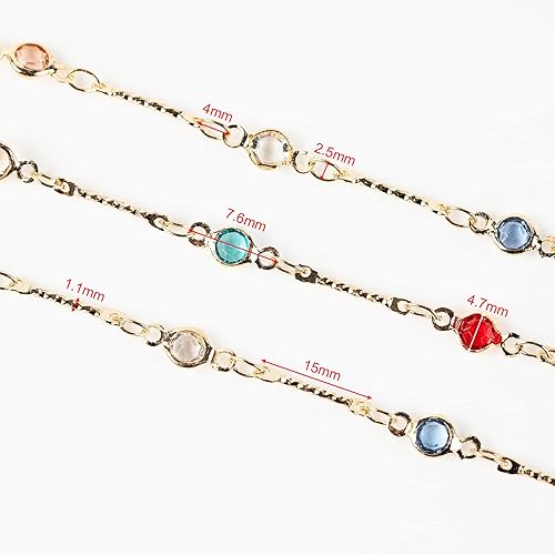Miniatura 3 de YOUBEIYEE Rollo de cadena de latón chapado en oro de 16.4 pies, cadenas de cuentas de vidrio de colores mixtos para collares y tobilleras de mujer,