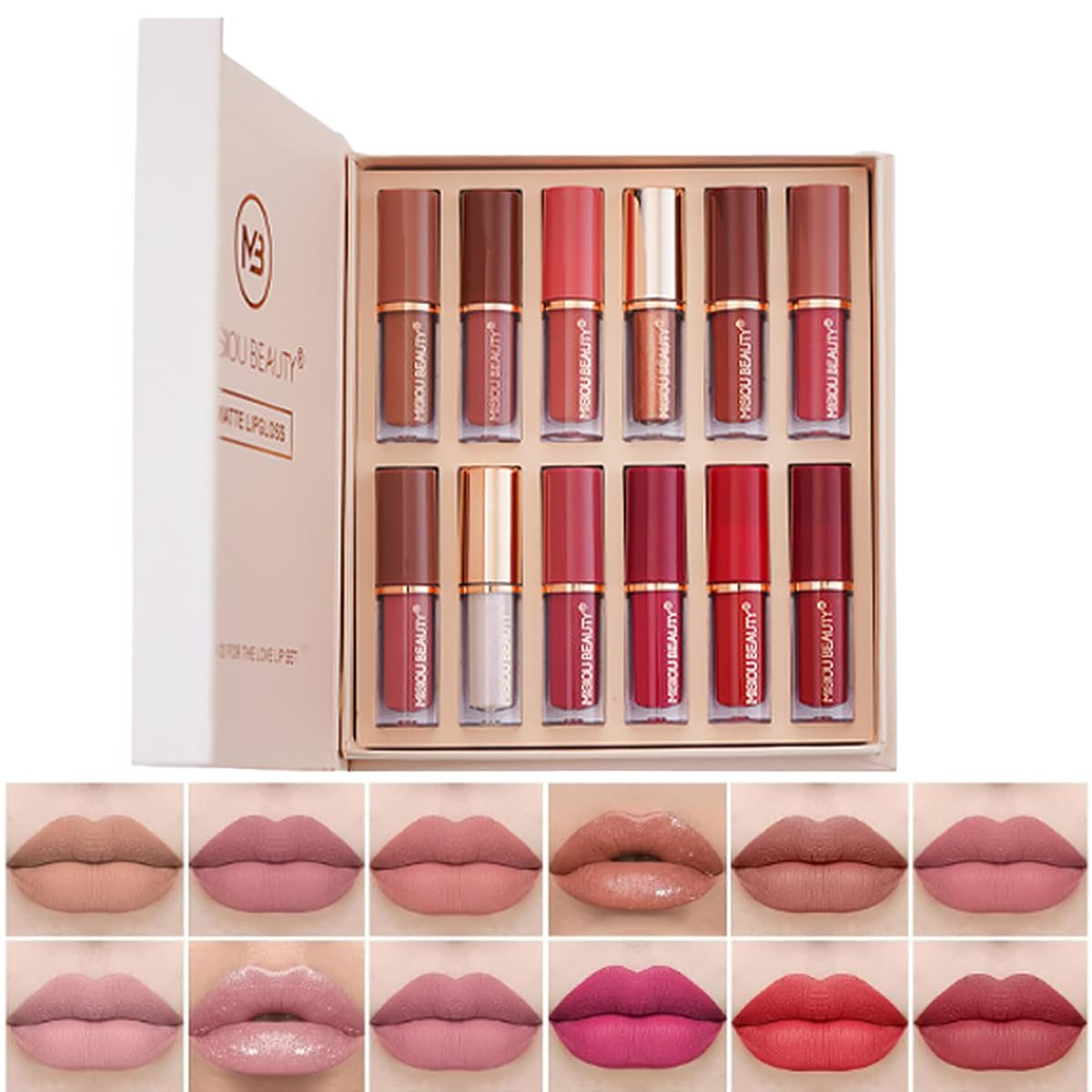 12Pcs Velvet Matte Liquid Lipstick Set, Non-Stick Cup Nude Lip Stain Kit,Waterproof Long Lasting Quick-drying Matte and Glitter Lip Gloss,Lip Makeup Gift Kit for Women 12Pcs Velvet Matte Liquid Lipstick Set, Non-Stick Cup Nude Lip Stain Kit,Waterproof Long Lasting Quick-drying Matte and Glitter Lip Gloss,Lip Makeup Gift Kit for Women