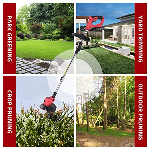 Weed Wacker Cordless Weed Eater,3-In-1 Lightweight Push Grass String Trimmer Edger,21V Li-Ion Battery Powered,3 Lawn Tools With Lightweight Wheeled For Home Garden Yard Mowing（Red） #TOP3