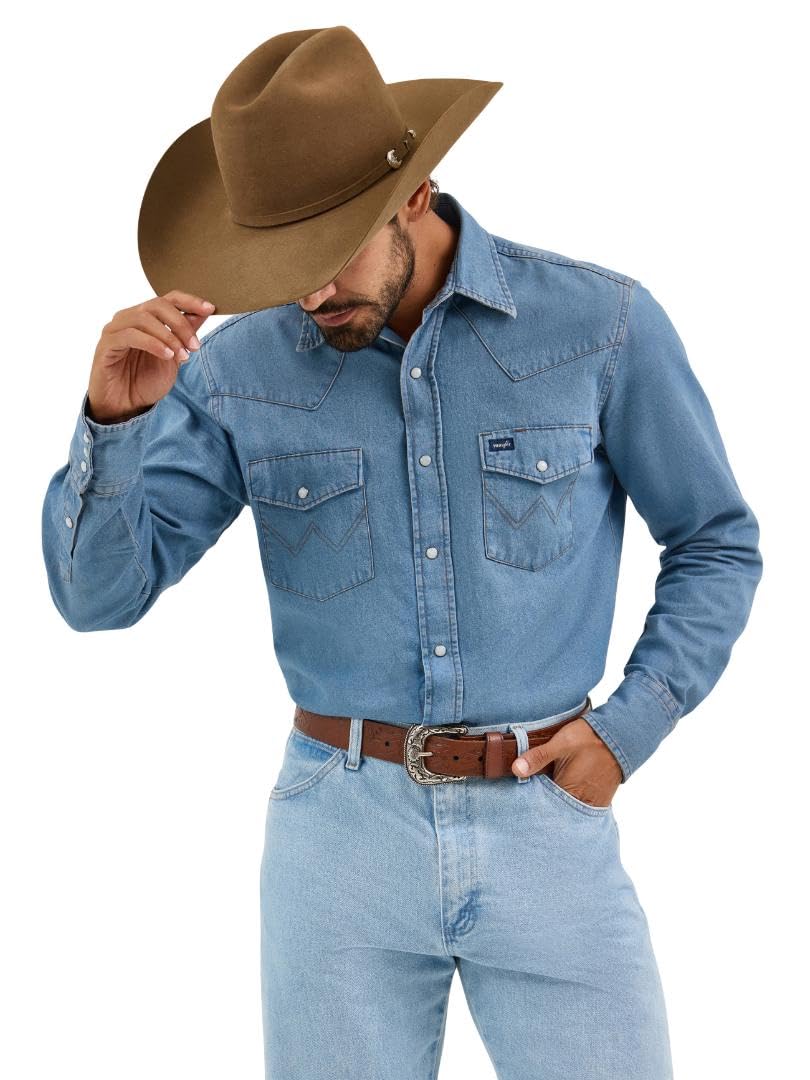 Wrangler Men's Cowboy Cut Western Long Sleeve Snap Work Shirt Firm Finish