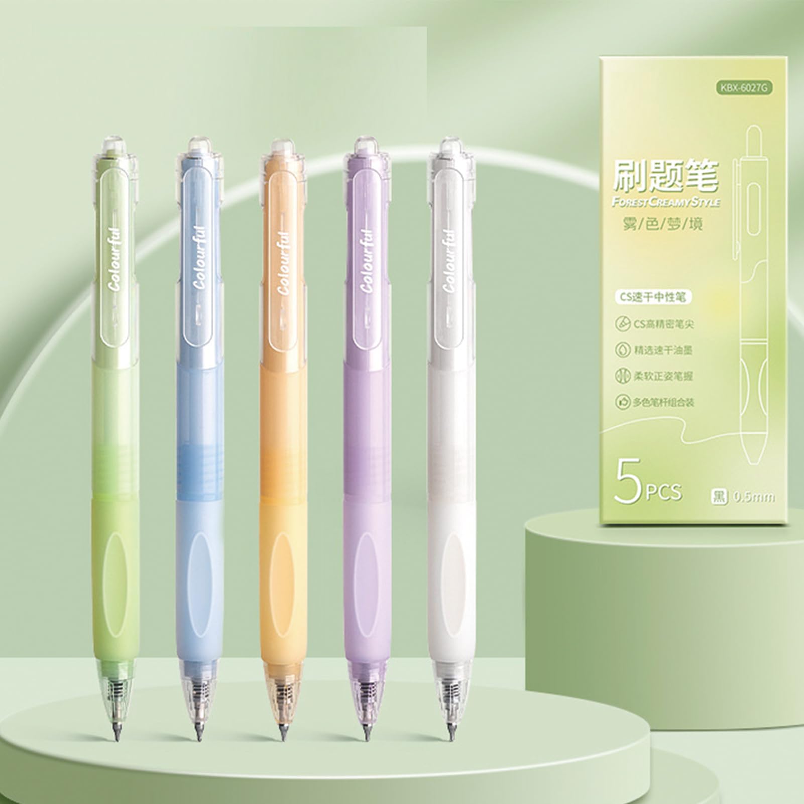 5 Pcs Cute Gel Pens Retractable Pens 0 5mm Black Ink Writing Pen Office School Supplies Aesthetic Pastel — view 2