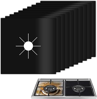 Lanjue 10 protectores de cocina de gas, antiadherentes, reutilizables, resistentes al calor, fáciles de limpiar, para cocinas de gas, color negro