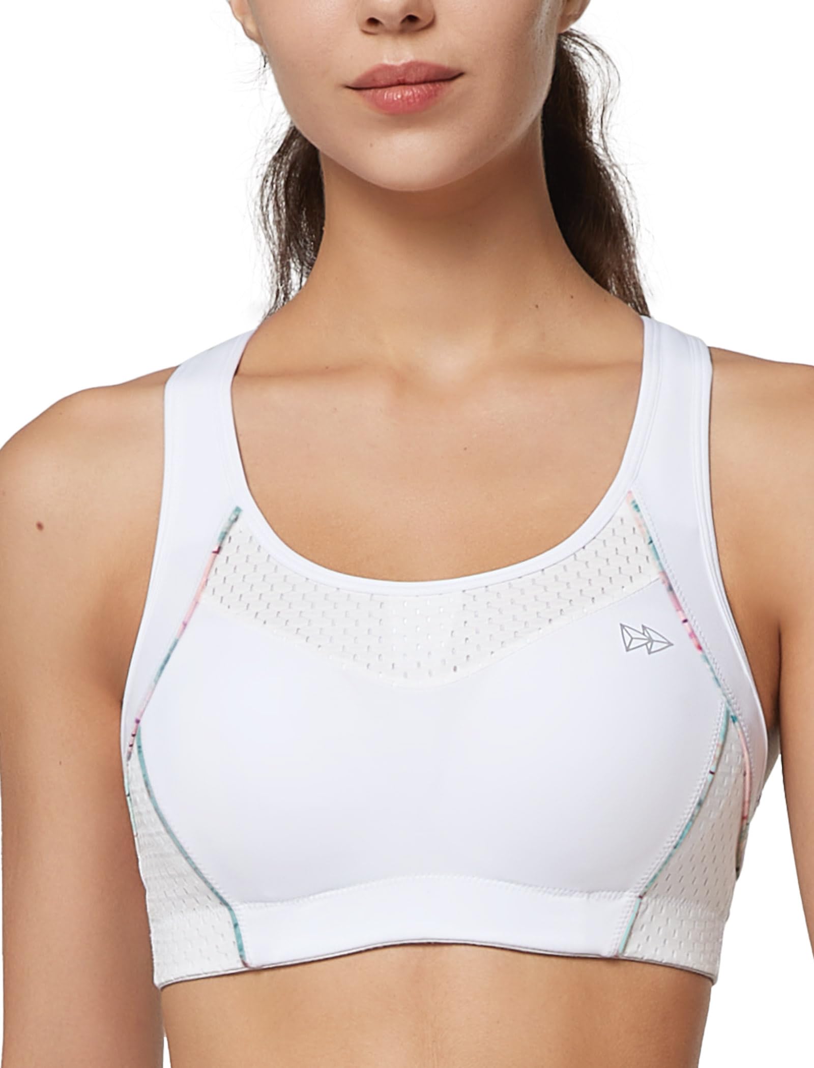 Yvette Damen Sport BH Starker Halt Große Brüste Bra Ringerrücken Bügellos Gepolstert Bustier für Fitness Joggen Yoga, Weiß, M