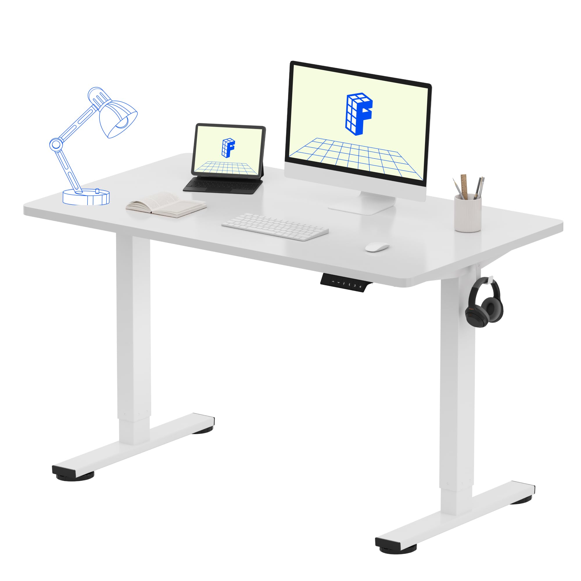 FLEXISPOT EN1 One-Piece Standing Desk 48 x 24 Inches Height Adjustable Electric Sit Stand Up Desk Home Office Desk