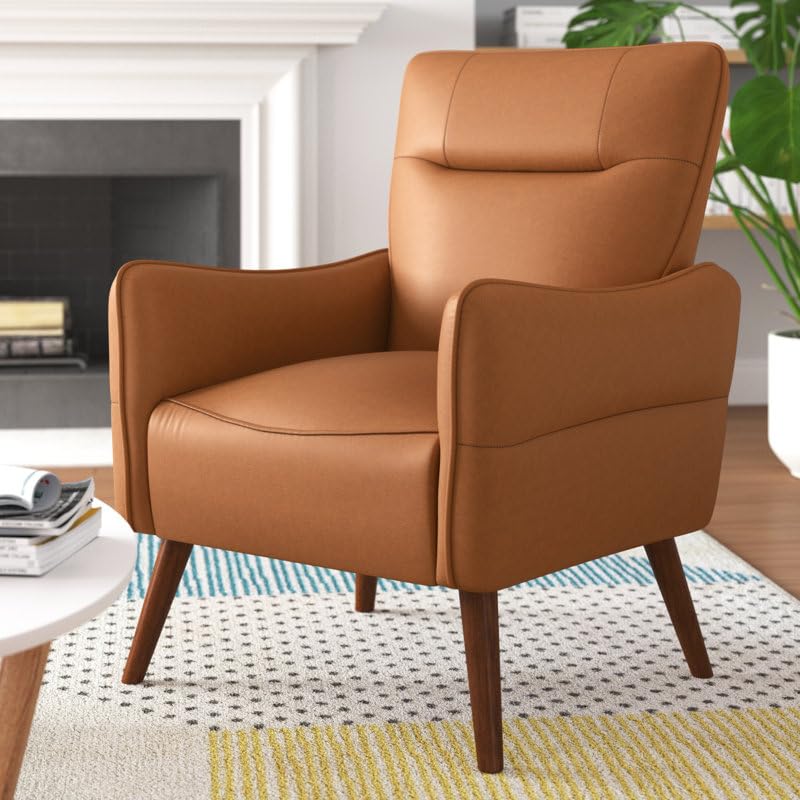 Amylee Modern Faux Leather Armchair with Solid Wood Legs – Stylis...