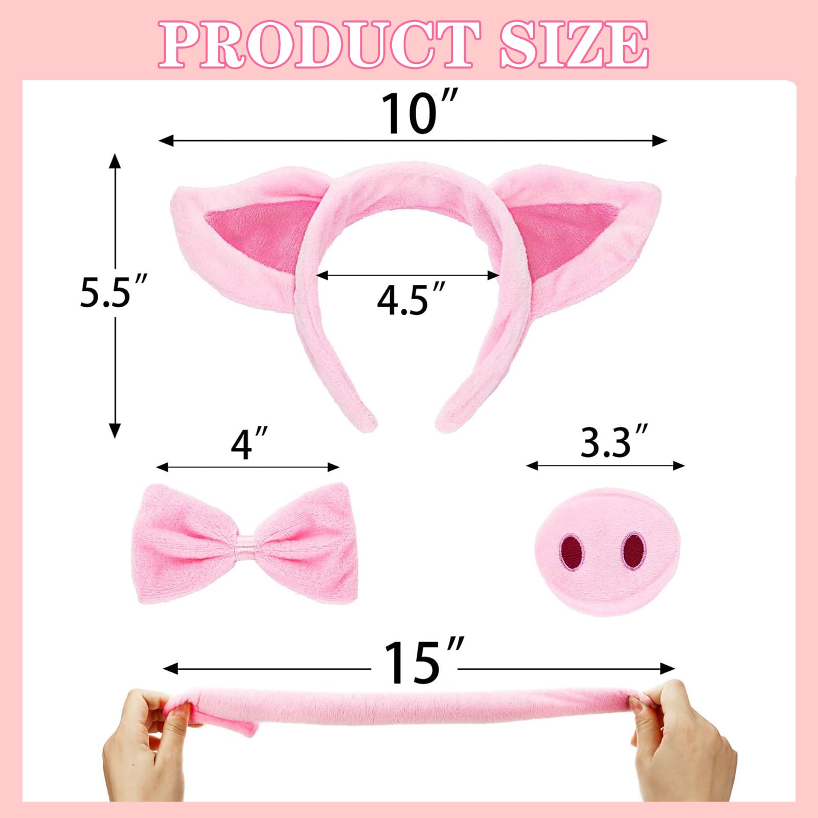 KSVFTB Pig Costume, Pink Pig Animal Costume Accessories, Pig Headband, Pig Nose, Pigtail, Bow Tie - Image 2