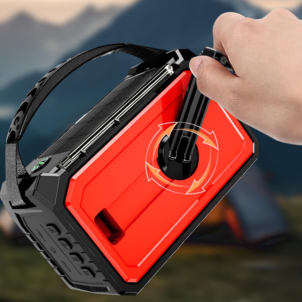 Radio de Emergencia con batería Recargable de 16000 mAh con manivela, Radio Solar portátil de Emergencia NOAA/FM/Am, SOS, Compass, Bluetooth 5.3, Linterna