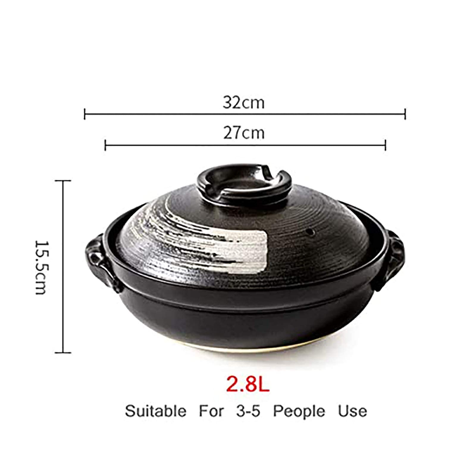Casseruola, pentola a fuoco lento, pentola calda in ceramica giapponese a forma di casseruola, casseruola in ceramica resistente al calore con coperchio, stufato lento, casseruola rotonda, pentola for