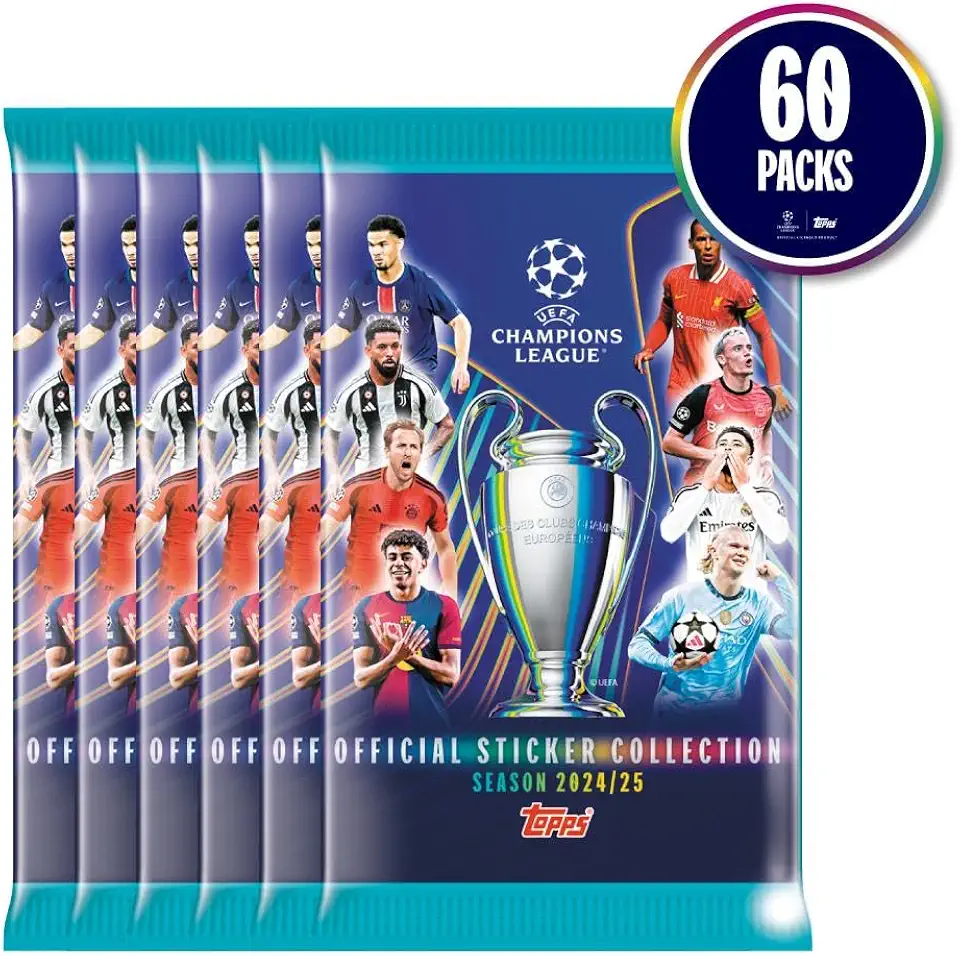 Topps - Kit 60 Envelopes Figurinhas UEFA Champions League 2024/2025 com 360 figurinhas