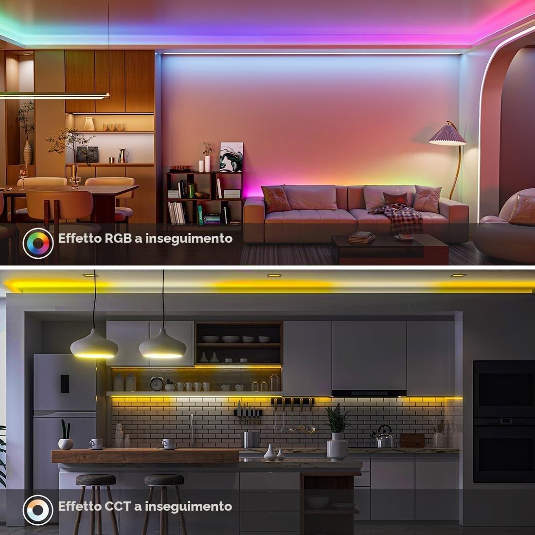 FCOB COB WS2811 Indirizzabile Doppio IC RGBCCT Striscia LED 5M IP30 10mm CE | RGB Smart IC+CCT Bianco Regolabile 3000K-6000K 24V 840LEDs/m flessibile alta densità per DIY(Non Alimentazione Controller)