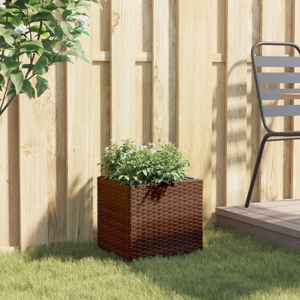 Macetero marrón 36 x 30 x 32 cm de ratán sintético con estructura de acero, resistente a la intemperie, para balcón, jardín, decoración interior y exterior