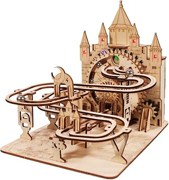 Music Park 3D Wooden Puzzles For Adults Electric Marble Run With Colorful Lights Castle Building Mechanical Model Kits Brain Teaser DIY Handmade