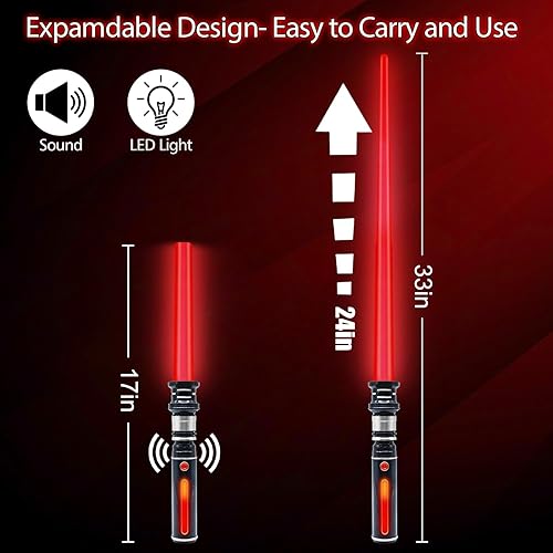 Miniatura 4 de ANNDOFY Sable iluminado para niños, espadas de luz roja con sonido FX, juego de espadas de luz expandible para Galaxy War Fighter Warriors, fiestas