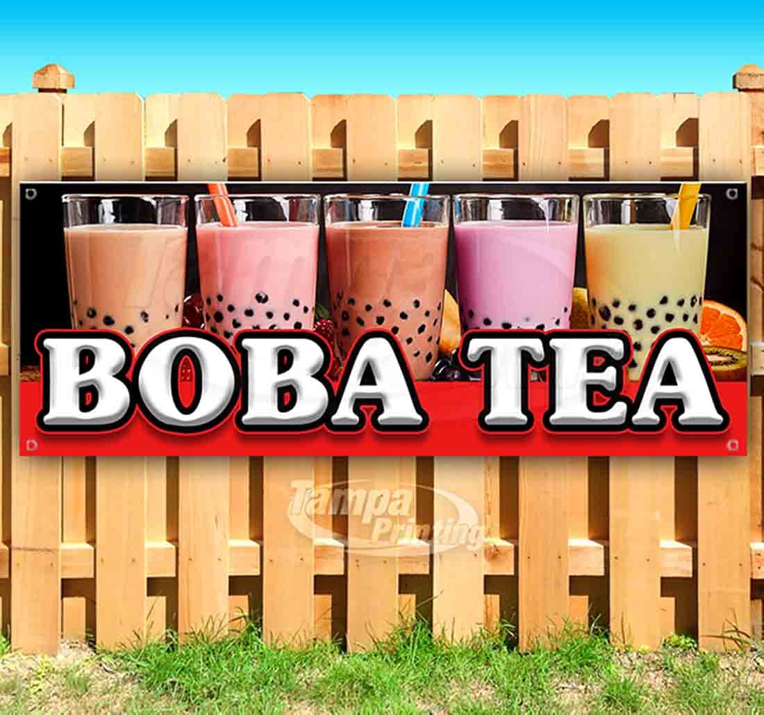 Boba Tea Banner 13 oz | Non-Fabric | Heavy-Duty Vinyl Single-Sided With Metal Grommets