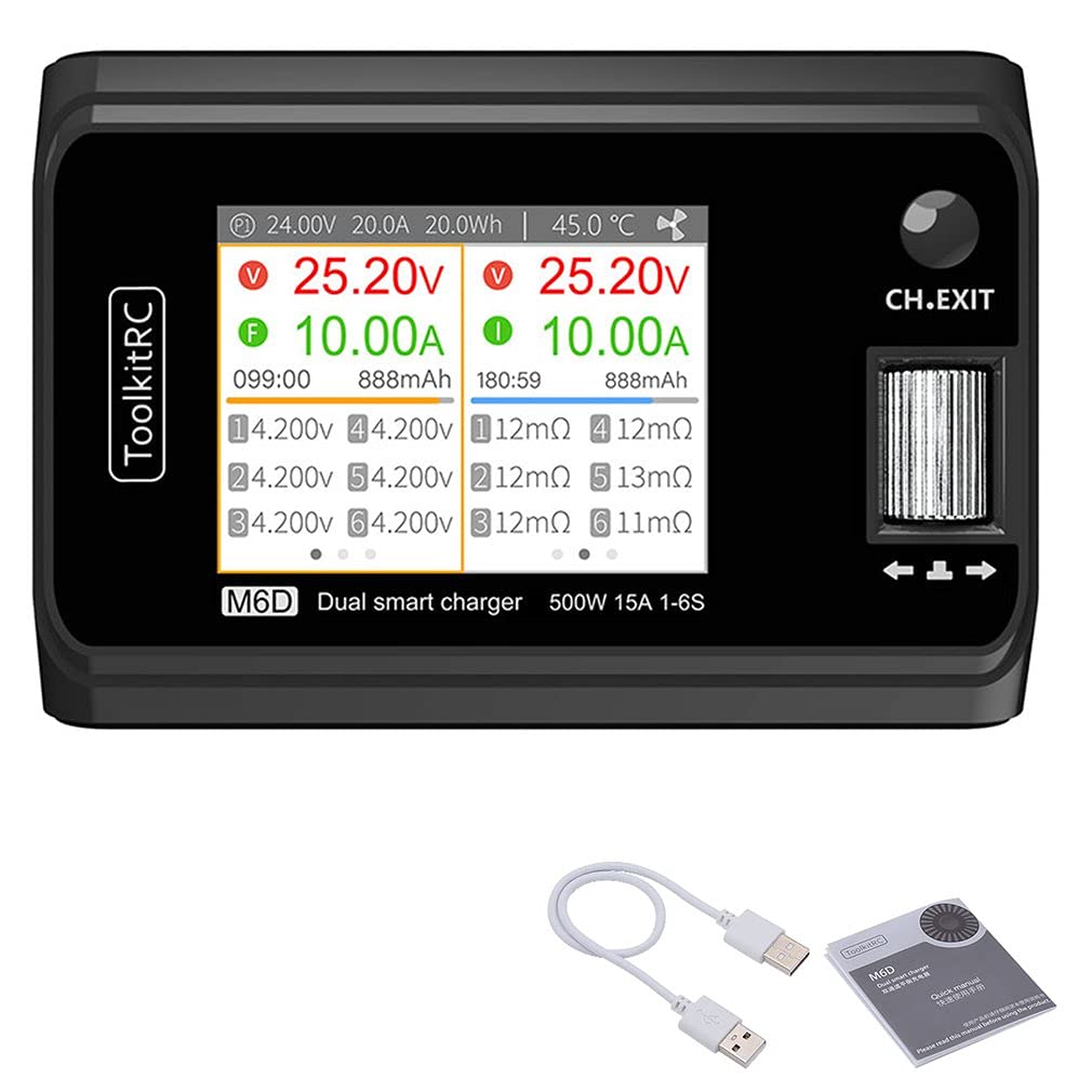 Cargador Baterias Coche,Arrancador De Coches 25 0W 15A Descarga de Cargador Inteligente de Doble Canal para Piezas de Repuesto de 1-6S Modelo de batería LIPO