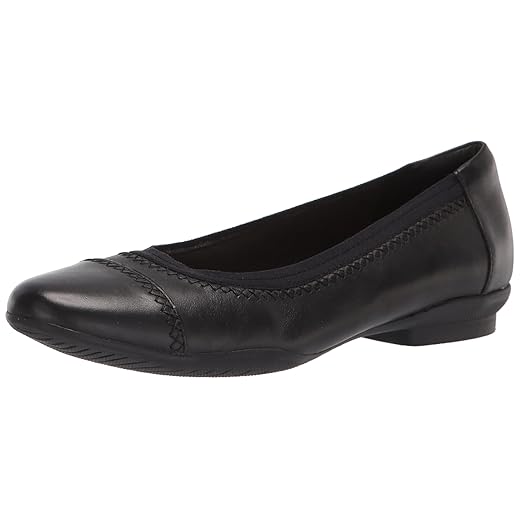 Clarks Women's Sara Bay Ballet Flat, Black Leather, 8.5