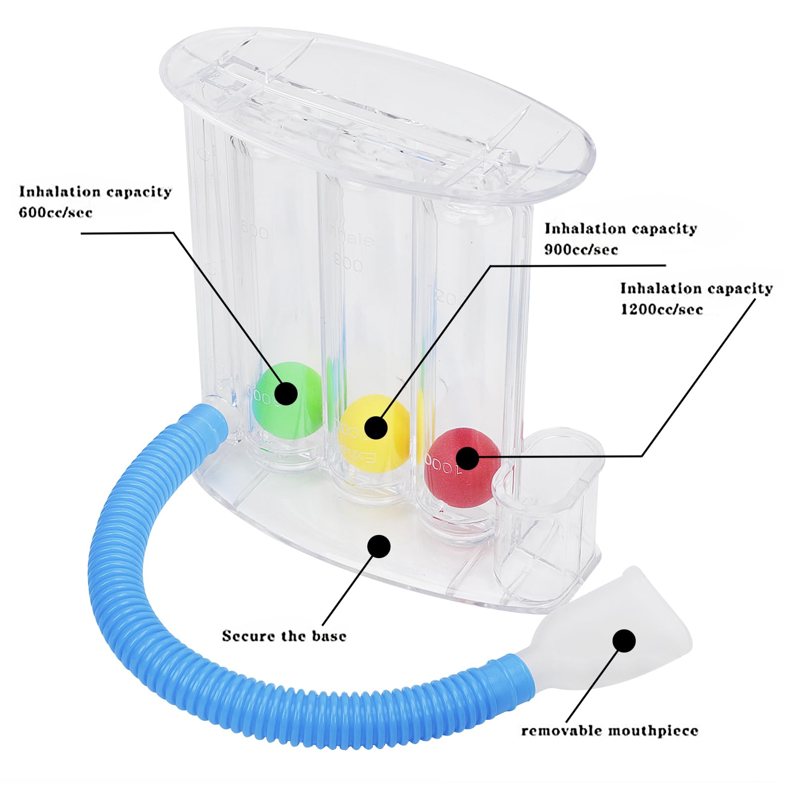 Deep Breathing Exerciser 3 Ball Incentive Spirometer Lung Exerciser Device Breath Measurement System Daily Training Device Home Use Portable Respiratory Exerciser Inhalation and Exhalation Modes - Image 4
