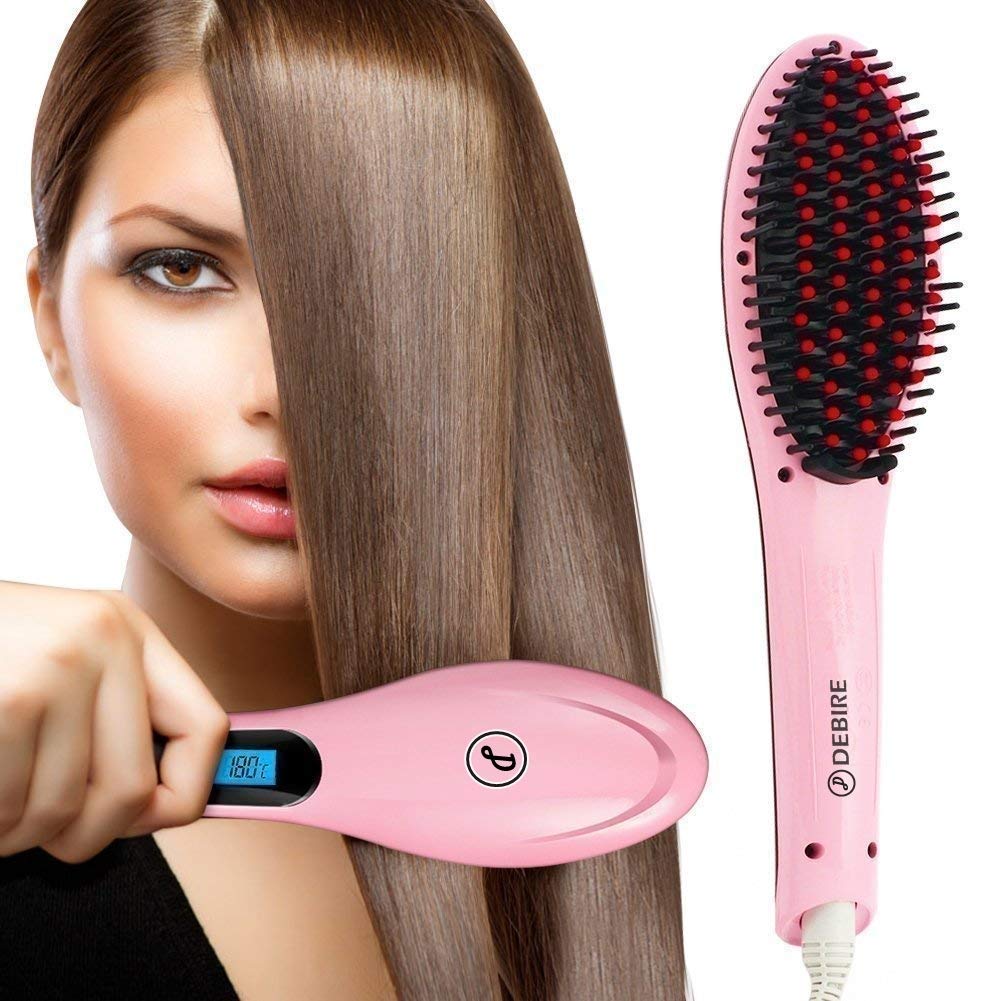 Debire Professional Ceramic Fast Hair Straightener Saloon Style Straightening Comb Brush With Temperature Control (Pink-1) 4