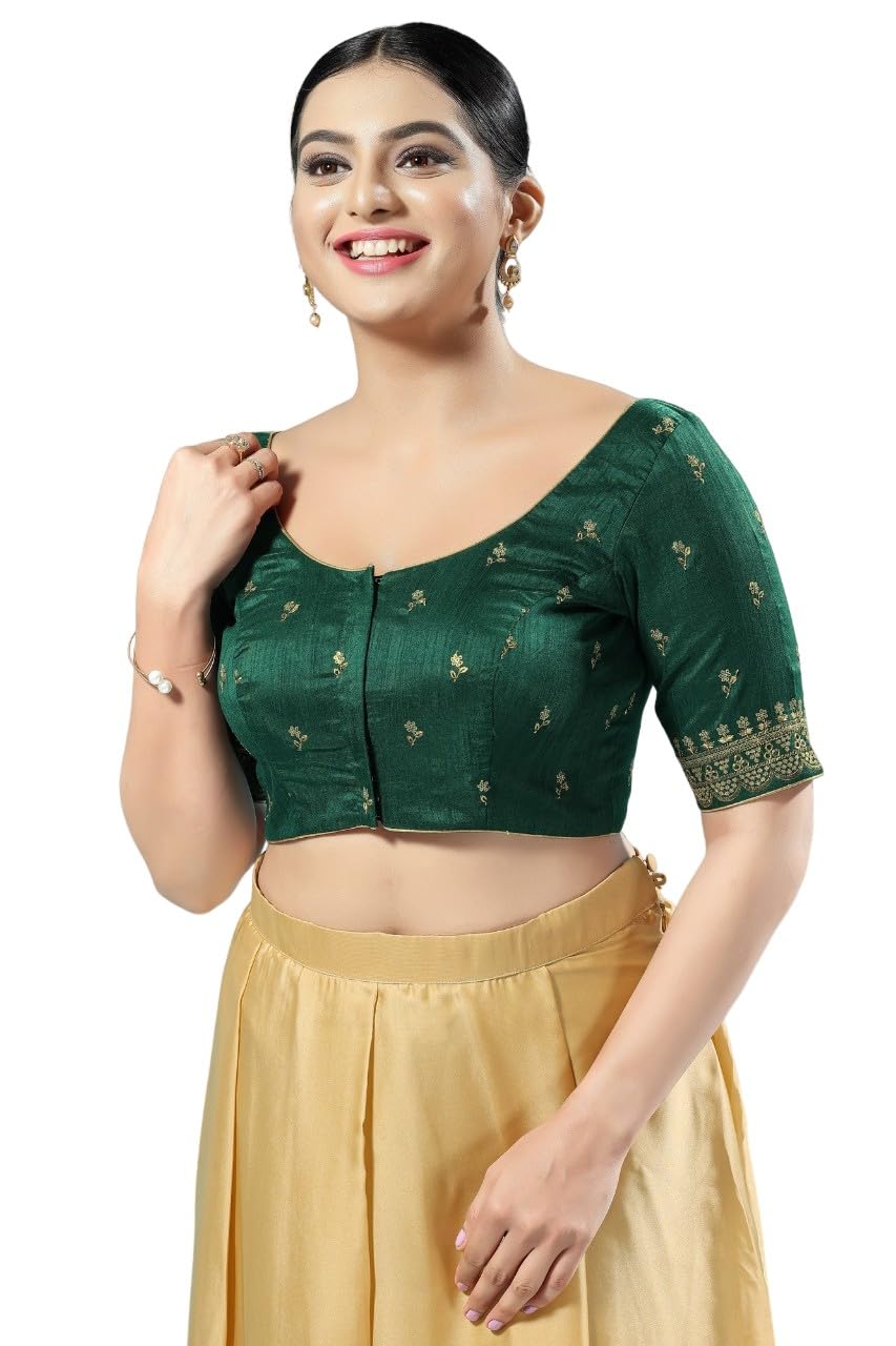 vamas Women's Silk Padded Self Design Half Sleeve Readymade Saree Blouse (X-1166.ELB)-picture-37