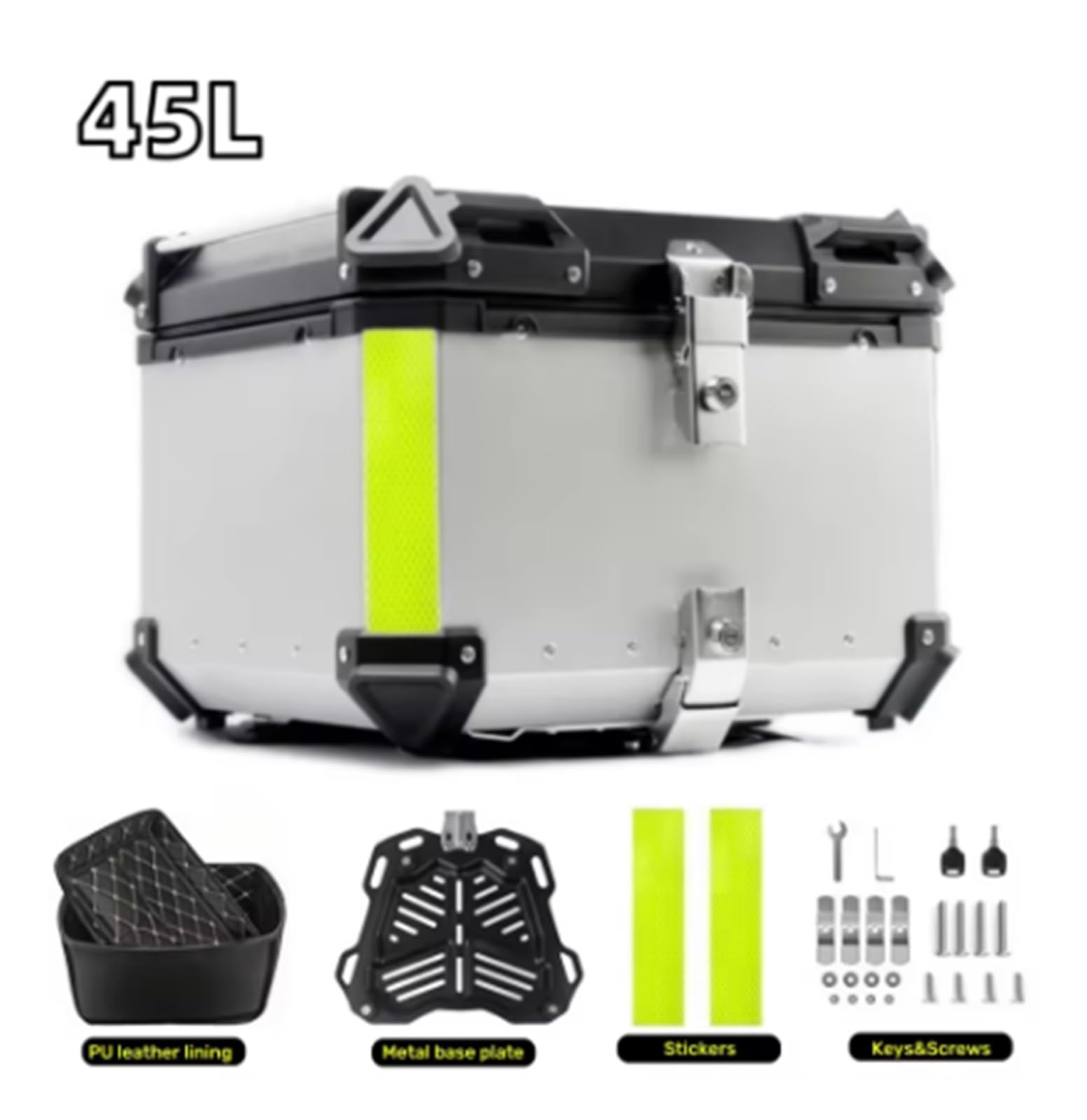 Baúl de Moto Baúl de Motocicleta, baúl Trasero de Aluminio, Motocicleta Impermeable, Caja de Herramientas(45L-Silver)