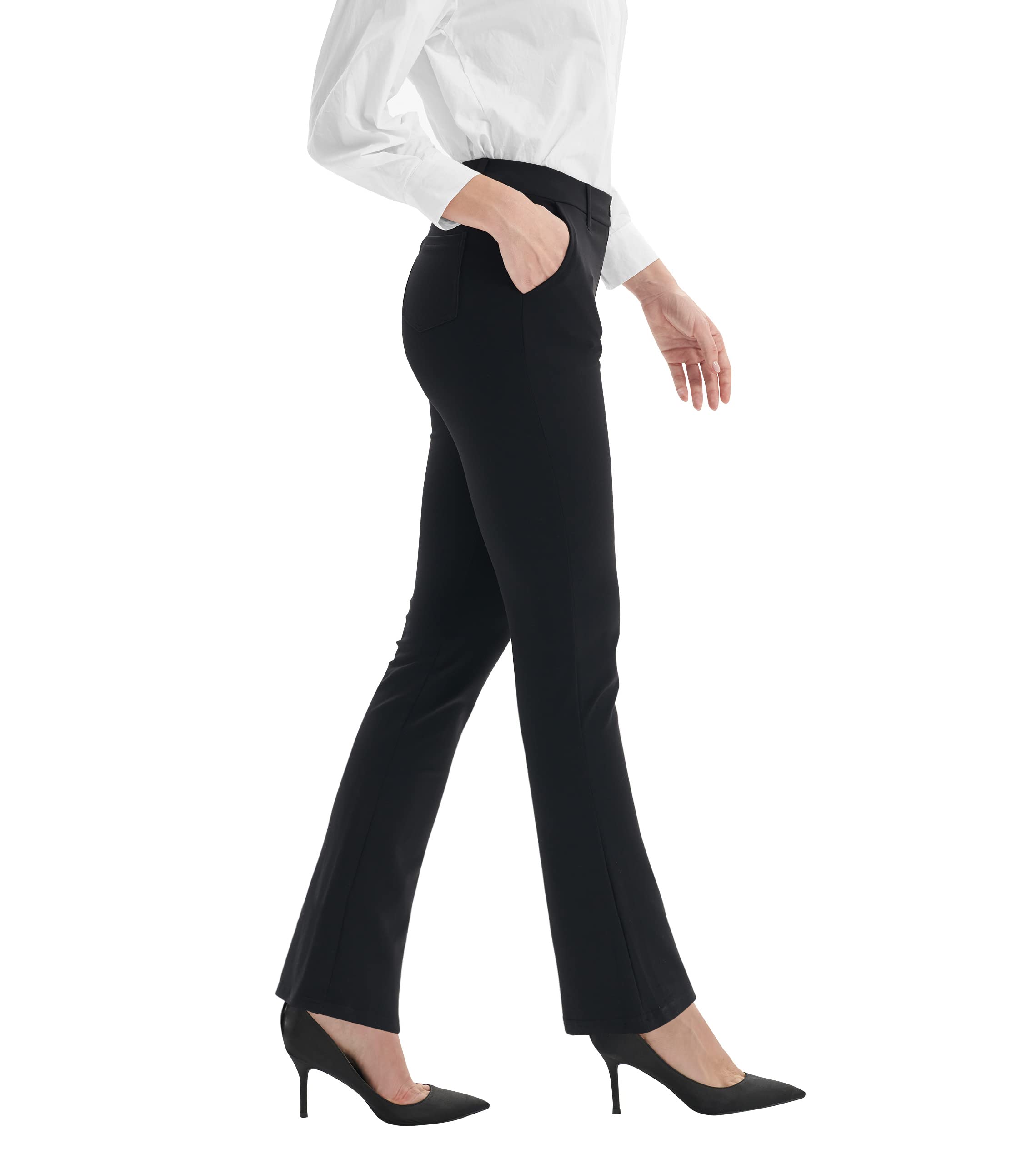 Zeronic Women's Dress Pants Belt Loops Stretchy Work Slacks Business Casual Straight Leg Yoga Bootcut Trousers with Pockets(Black,Small)