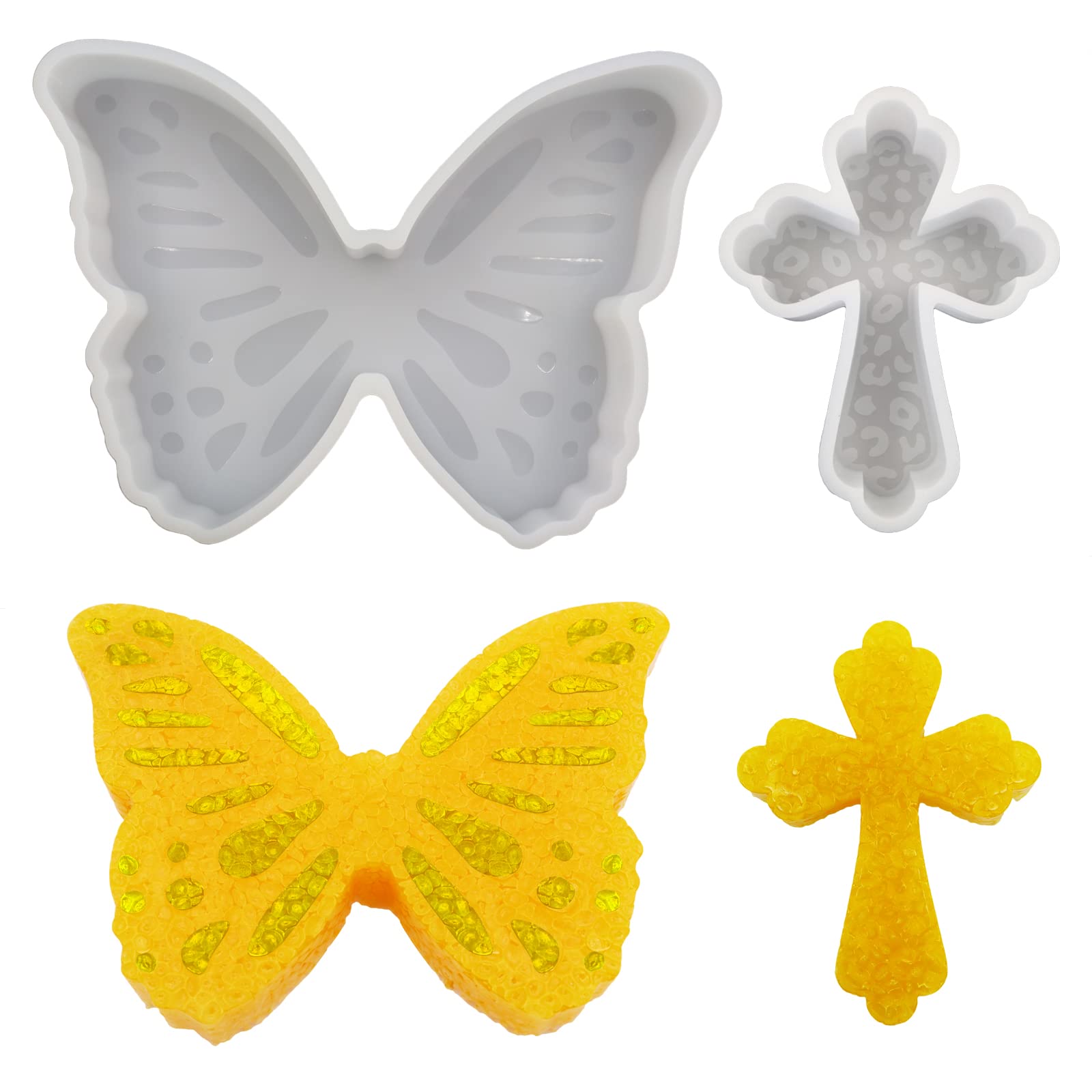 2Pcs Car Freshie Molds, Butterfly and Cheetah Cross Pendant Freshie Molds, Oven Safe Silicone Molds for Freshies, Car Freshies Supplies Molds for Baking Aroma Beads, Resin, DIY Gifts, Home Decor