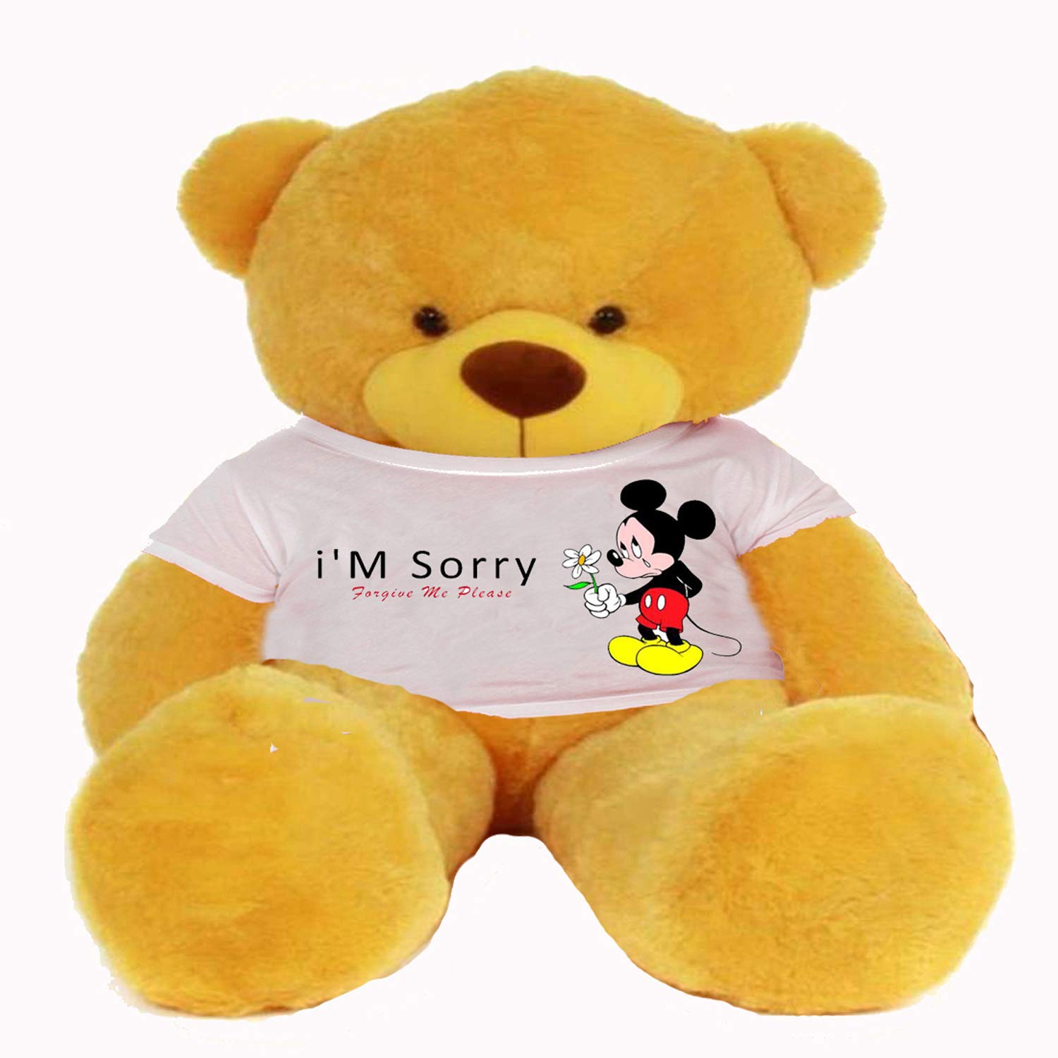 Hug'n'Feel® Soft Toys Big Teddy Bear Wearing I'm Sorry T-Shirt 4 feet Yellow_T Shirt_ I'm Sorry Plush & Stuffed Toys