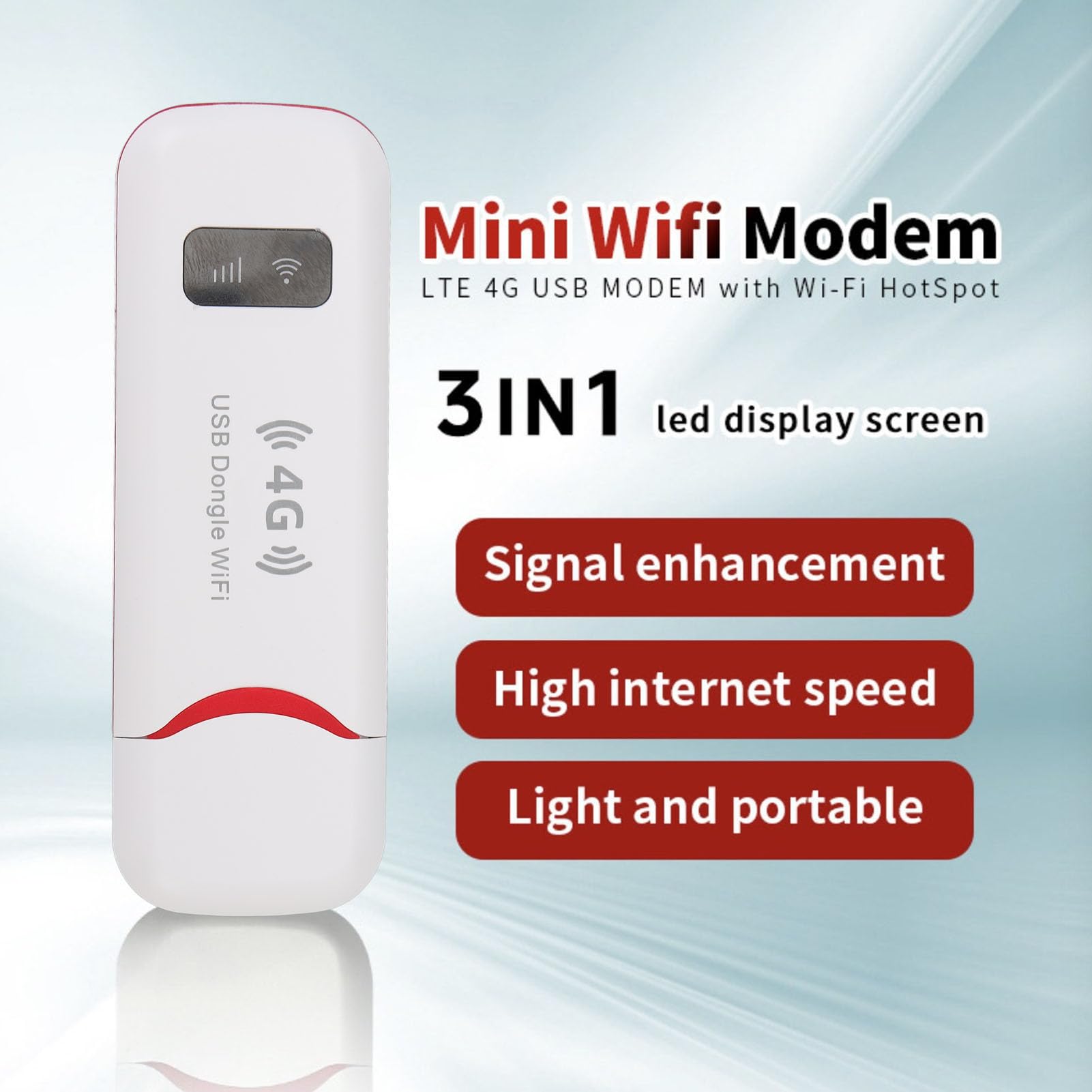 VBESTLIFE Módem USB 4G LTE, Enrutador de Punto de Acceso Móvil Inalámbrico Portátil de 150 Mbps con Ranura para Tarjeta SIM, Compatible con 10 Usuarios para Viajes en Europa, Asia,